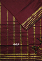Deep Maroon - Vintage gadwal silk cotton plain body multi chain border